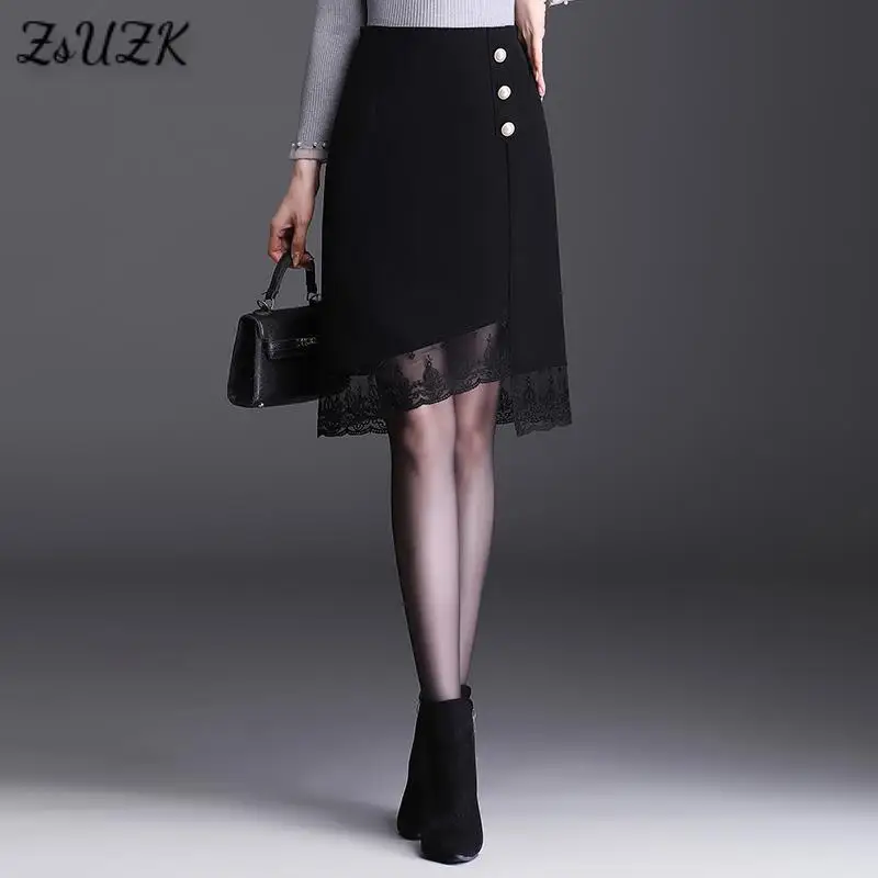Women Lace Decoration Medium Thick A-Line Skirt 2021 Spring Autumn Knee-Length Asymmetrical Wrap Hip Skirt Black Skirt
Women Lace Decoration Medium Thick A-Line Skirt 2021 Spring Autumn Knee-Length Asymmetrical Wrap Hip Skirt Black Skirt