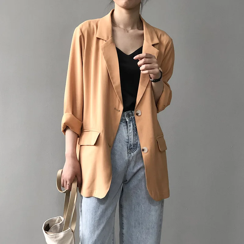 2021 Spring Summer New Pure Color Blazer Coat Thin Women's Korean Sunscreen Nine Point Sleeve Drape Feeling Female Casual Wear
2021 Spring Summer New Pure Color Blazer Coat Thin Women's Korean Sunscreen Nine Point Sleeve Drape Feeling Female Casual Wear