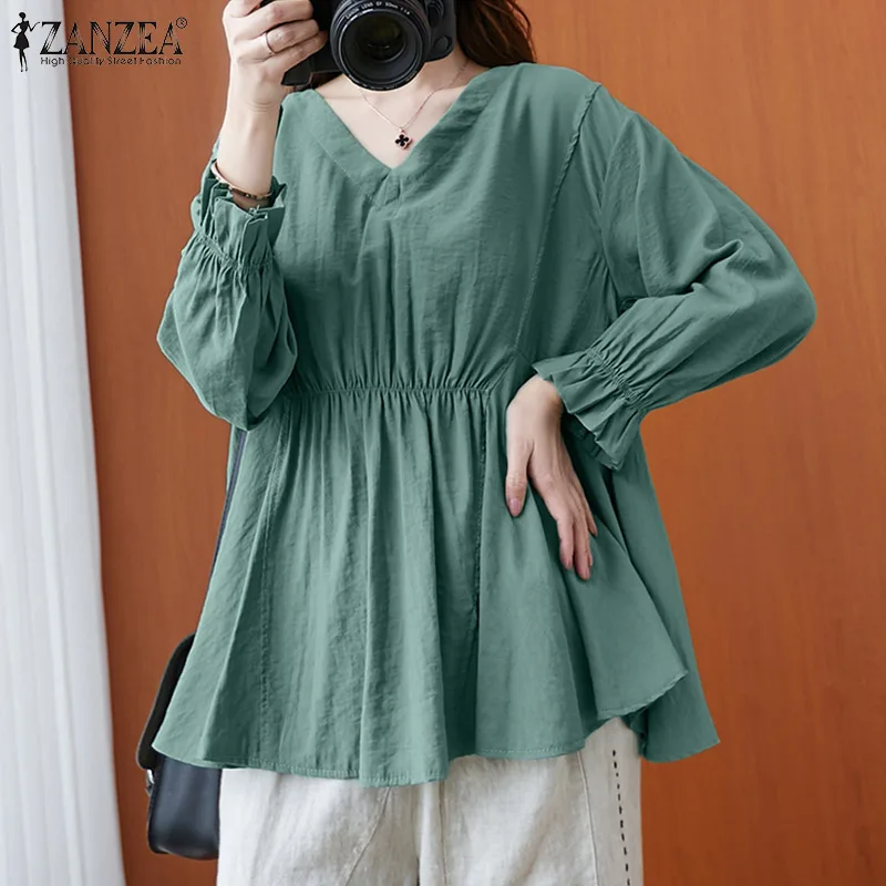 ZANZEA Women V Neck Long Sleeve Vintage Blouse Autumn Solid Shirt Fashion Pleated Blusas Overszied Casual Ruffles Tops Tunic
ZANZEA Women V Neck Long Sleeve Vintage Blouse Autumn Solid Shirt Fashion Pleated Blusas Overszied Casual Ruffles Tops Tunic