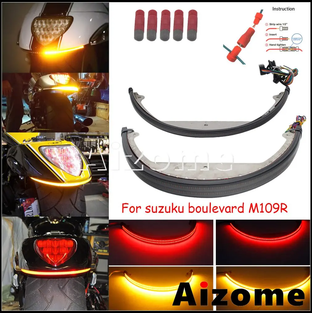 

Motorcycle LED Fender Light Bar Flowing Tail Turn Signal Rear Brake Stop Lamp For Suzuki Boulevard M109R M90 Taillight 2006 -up