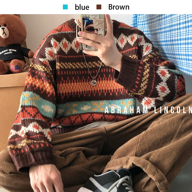 Thicken Sweater Men's Winter Spring Needle Knitted National Wind Round Neck Pullover Geometric Pattern Loose Big Cuff Tops Men
Thicken Sweater Men's Winter Spring Needle Knitted National Wind Round Neck Pullover Geometric Pattern Loose Big Cuff Tops Men