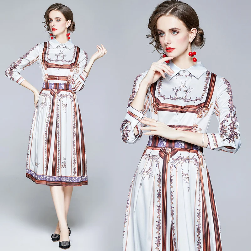 2020 Long Sleeve Autumn Spring Elegant Fashion Polyester Vintage Print Full Button Mid-Calf A Line Dress Birthday Dress Vestidos
2020 Long Sleeve Autumn Spring Elegant Fashion Polyester Vintage Print Full Button Mid-Calf A Line Dress Birthday Dress Vestidos