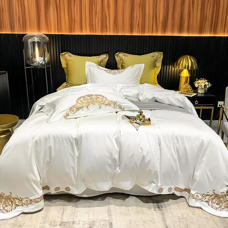 1000TC Solid White Egyptian Cotton Gold Embroidery Duvet Cover Set Queen King 4/6Pcs Bedding set Duvet Cover Sheet Pillowcases
1000TC Solid White Egyptian Cotton Gold Embroidery Duvet Cover Set Queen King 4/6Pcs Bedding set Duvet Cover Sheet Pillowcases
