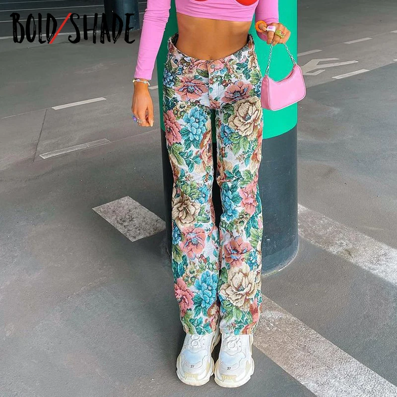 

Bold Shade Streetwear Urban Style Pants High Waist Floral Print Straight Pants Grunge 90s Fashion Y2K Indie Aesthetic Trousers