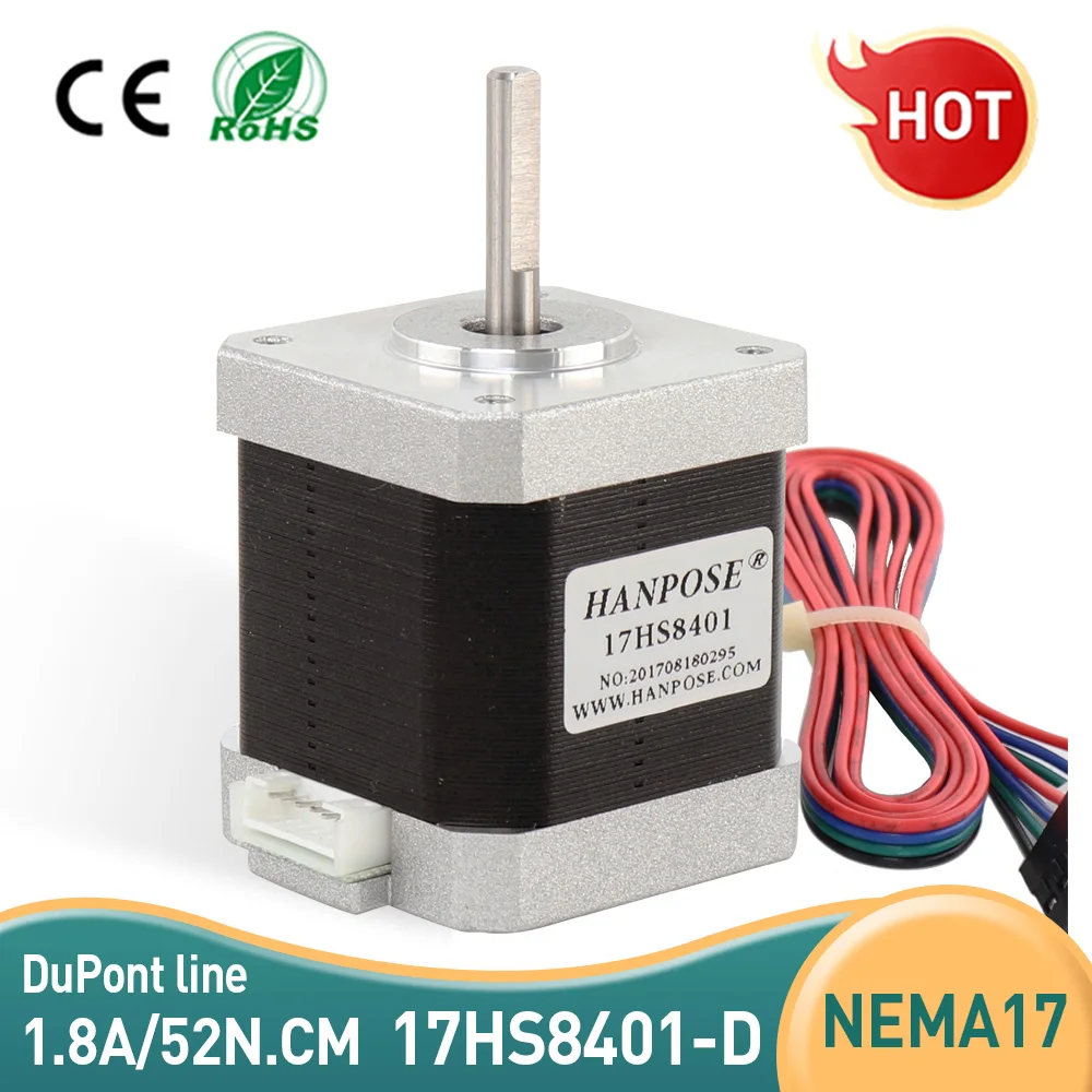 Nema17 Stepper Motor For 3D printer 4-lead 48mm /78Oz-in 1.8a Nema 17 motor 42BYGH 1.7A (17HS8401) motor with DuPont wires
Nema17 Stepper Motor For 3D printer 4-lead 48mm /78Oz-in 1.8a Nema 17 motor 42BYGH 1.7A (17HS8401) motor with DuPont wires