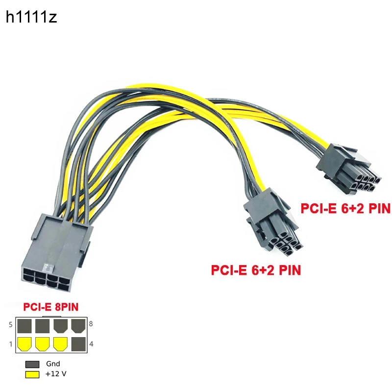 Переходник для видеокарты PCI-Express PCIE 8 Pin/Dual (6 + 2) Pin VGA кабель питания 20 см майнинга