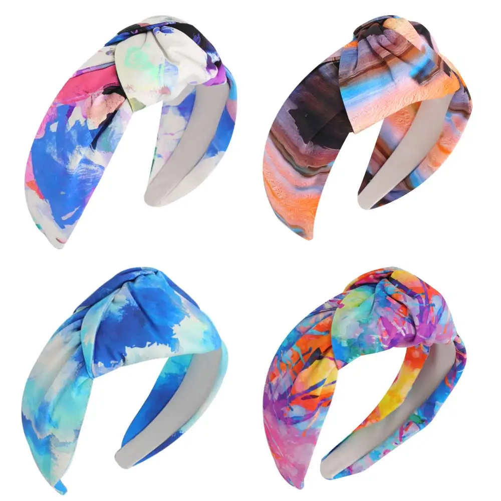 

Colorful Tie Dye Cross Knotted Headbands for Women Girls Wide Hairbands Bezel Hair Hoop Fashion Ladies Headwear Hair Accessories