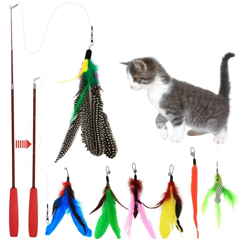 1PC Cat Toys Soft Colorful Feather Bell Rod Toy For Kitten Funny Playing Interactive Pet Supplies Home Suppl | Дом и сад