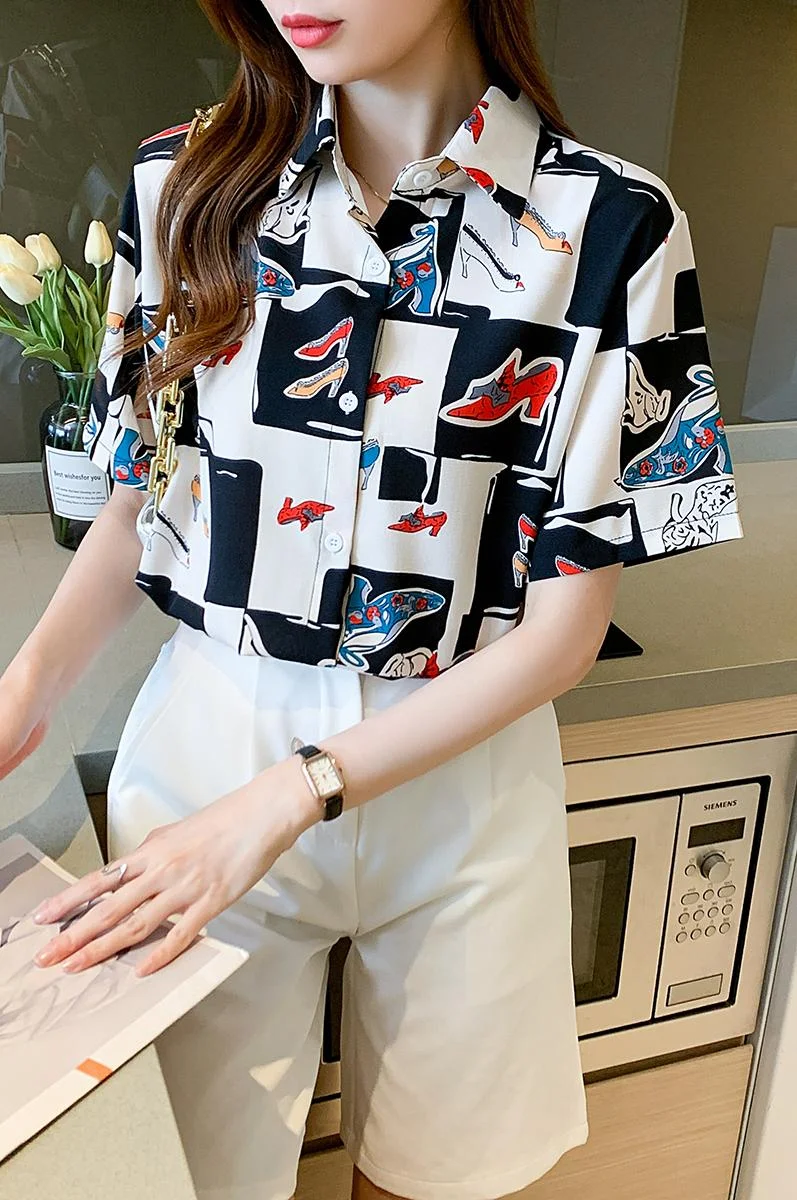 Women's Blouses Polo Shirts Fashion Top Chiffon Casual Shirt Short Sleeve Plus Size Print Lady Tops Summer Blouse Houthion
Women's Blouses Polo Shirts Fashion Top Chiffon Casual Shirt Short Sleeve Plus Size Print Lady Tops Summer Blouse Houthion