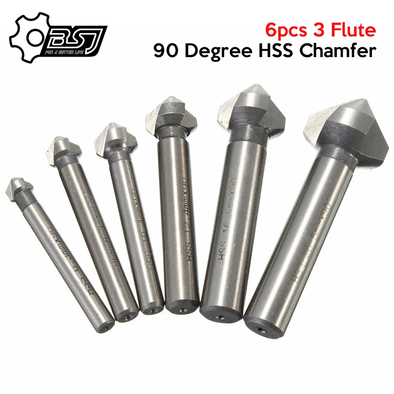 Round shank 6pcs 3 Flute 90 Degree HSS Chamfer Chamfering Cutter End Mill Tool Countersink Drill Bit Set 6.3-20.5MM
Round shank 6pcs 3 Flute 90 Degree HSS Chamfer Chamfering Cutter End Mill Tool Countersink Drill Bit Set 6.3-20.5MM