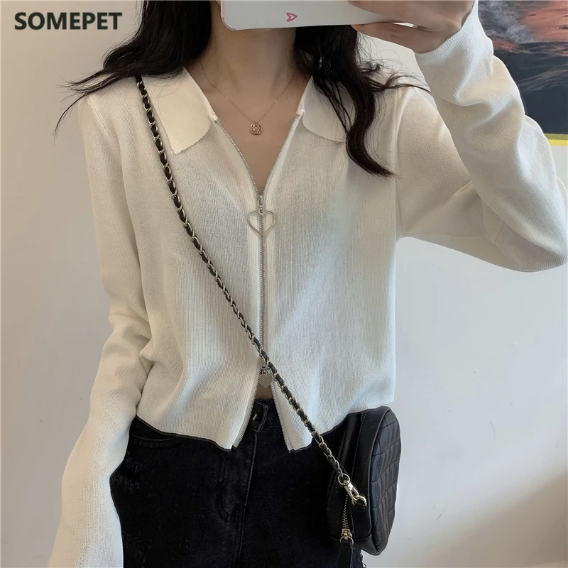 Fashion Polo Collar Love Double Zipper Cardigan Women Solid Color Long Sleeved Knitted Outerwear Coat
Fashion Polo Collar Love Double Zipper Cardigan Women Solid Color Long Sleeved Knitted Outerwear Coat