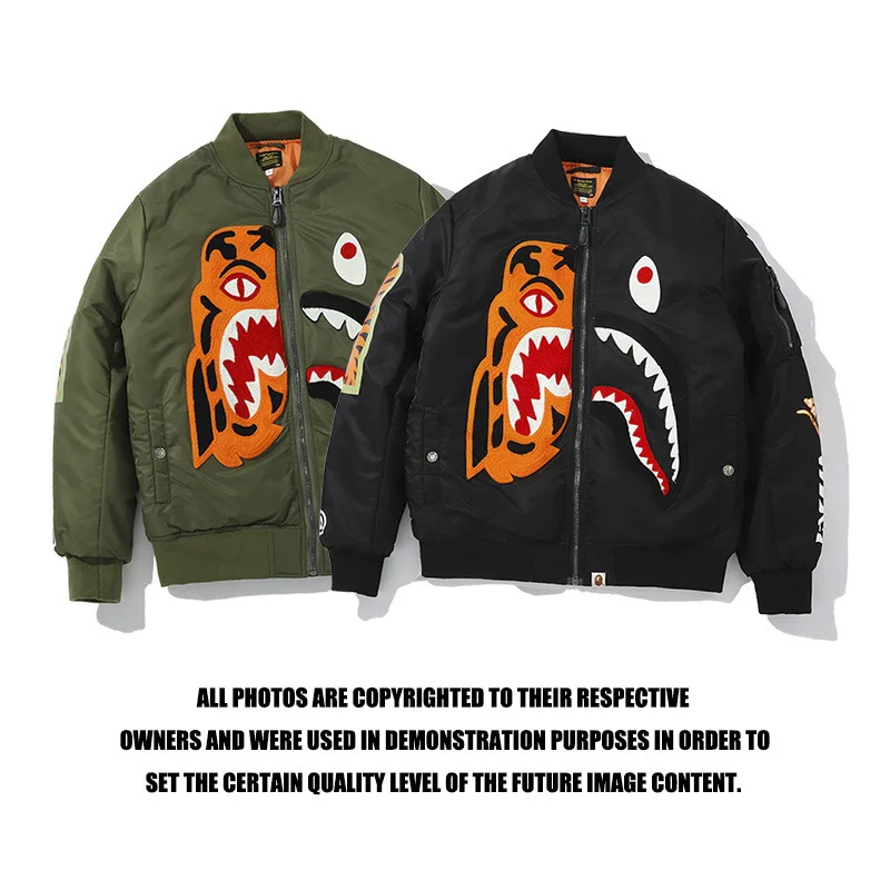 BAPE Shark Head Tiger Joint Stitching Animal Pattern Embroidery Coat Winter Men Street Thick Warm Cotton Jacket
BAPE Shark Head Tiger Joint Stitching Animal Pattern Embroidery Coat Winter Men Street Thick Warm Cotton Jacket