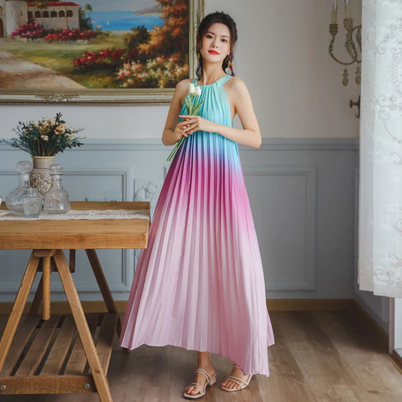 Korejepo Women Dress 2021 Summer New Beach Seaside Vocation Style Fairy Gradient Loose Sleeveless Long Dress Folds Thin Female
Korejepo Women Dress 2021 Summer New Beach Seaside Vocation Style Fairy Gradient Loose Sleeveless Long Dress Folds Thin Female