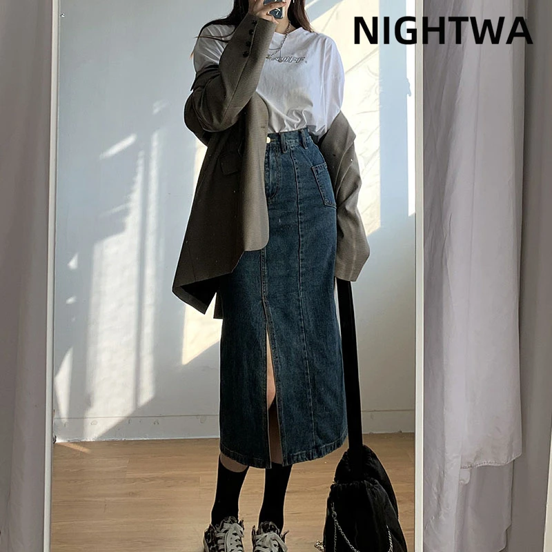 NIGHTWA Summer 2021 New Women Long Denim Skirt Vintage High Wasit Jeans Skirt Female Side Split Straight long denim skirt S-5XL
NIGHTWA Summer 2021 New Women Long Denim Skirt Vintage High Wasit Jeans Skirt Female Side Split Straight long denim skirt S-5XL