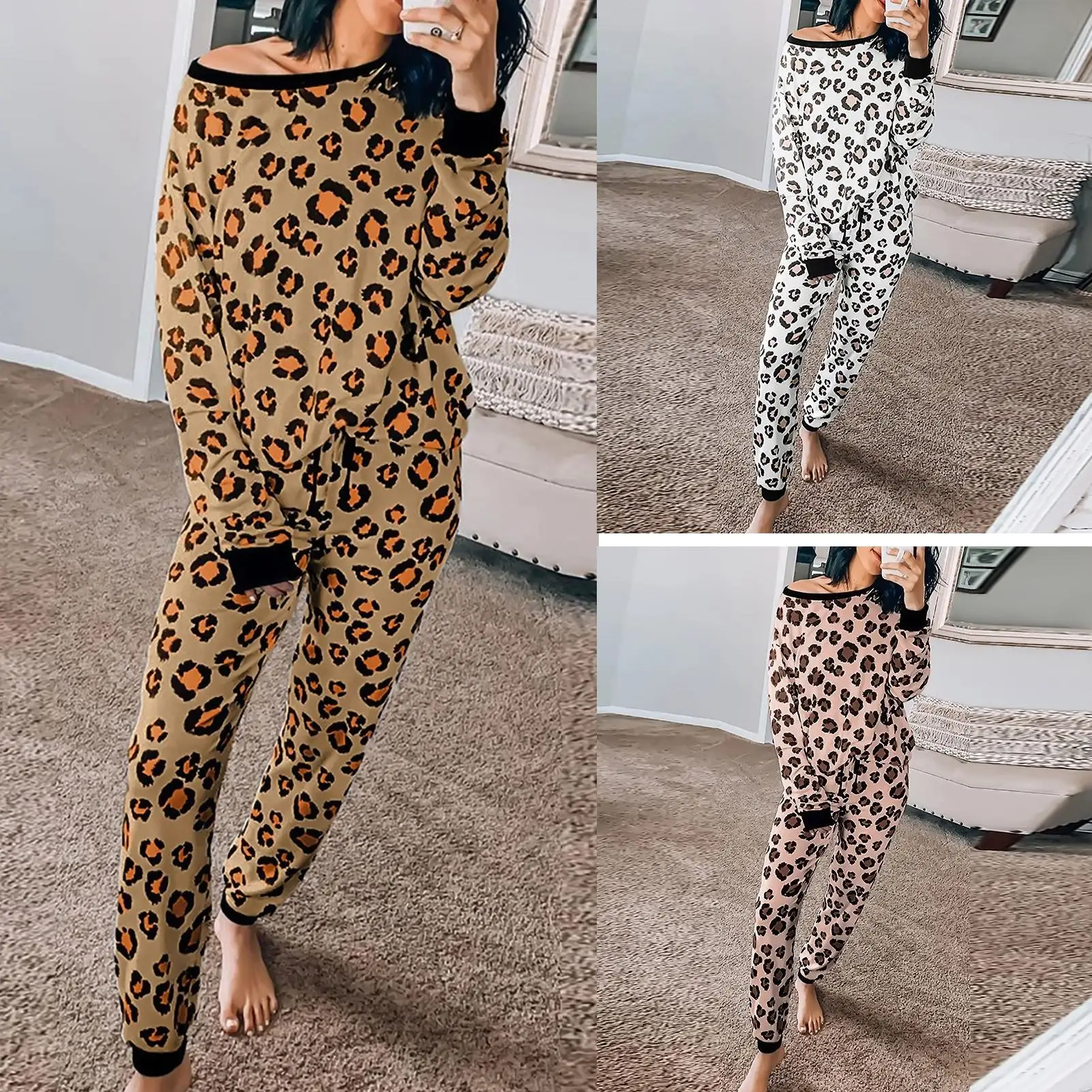 Women Loose Leopard Print Long Sleeve Tops with Drawstring Pants Loungewear Set Drawstring Jogger Pants Loungewear Suits 2020
Women Loose Leopard Print Long Sleeve Tops with Drawstring Pants Loungewear Set Drawstring Jogger Pants Loungewear Suits 2020