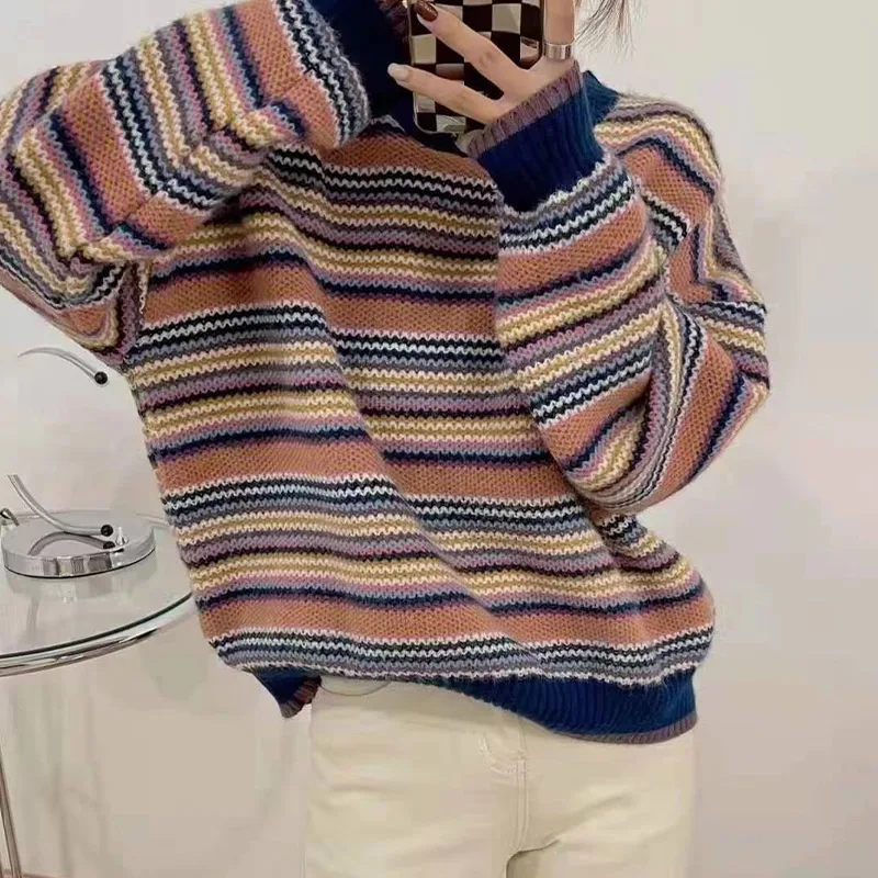 Striped Sweater Women Long Sleeve Jumpers Knit Knitted Sweater Streetwear Vintage Pullovers Loose Short Sweater Pull Femme
Striped Sweater Women Long Sleeve Jumpers Knit Knitted Sweater Streetwear Vintage Pullovers Loose Short Sweater Pull Femme