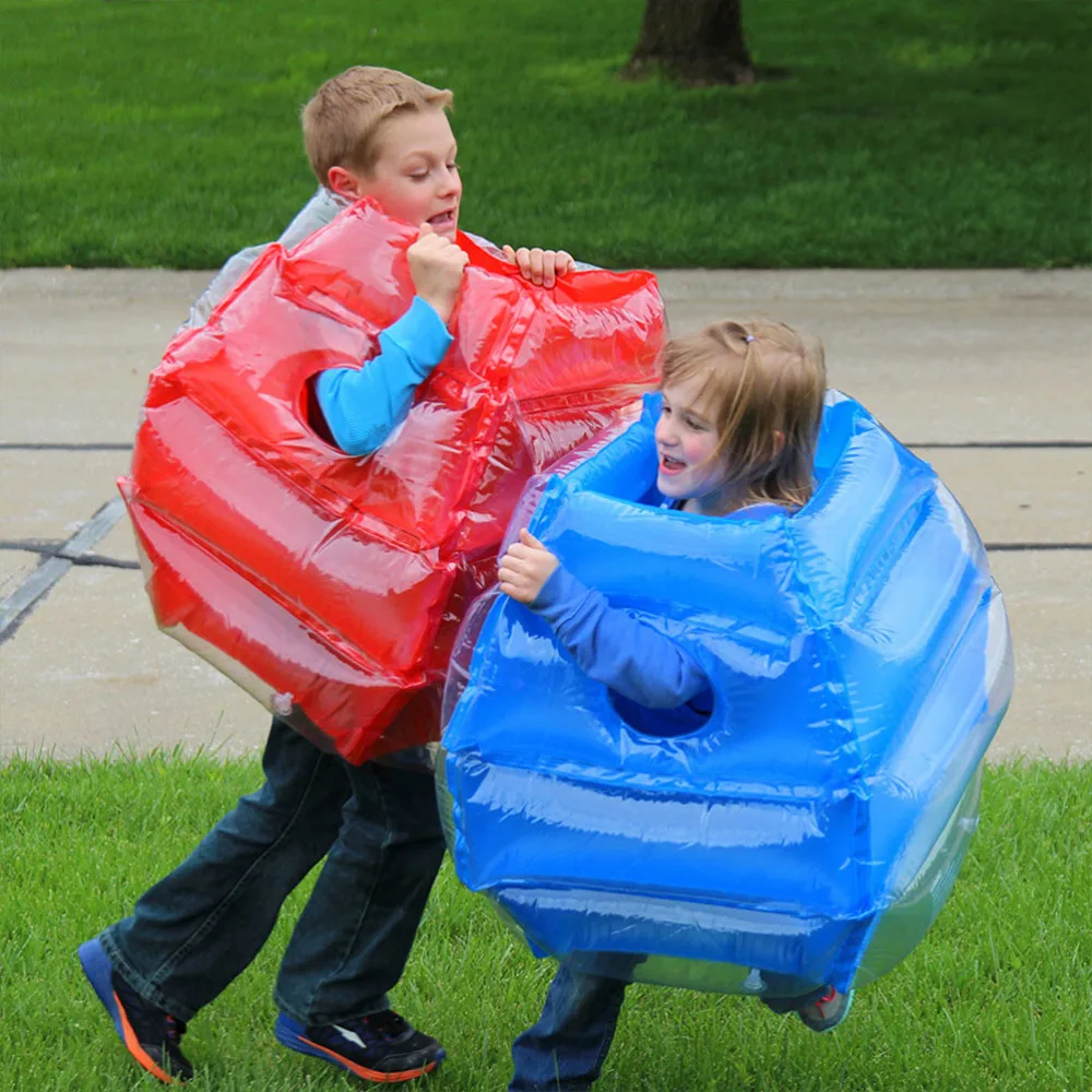 2pcs Inflatable Bucket Funny Outdoor Sports Game Body Bumper for Kids Children (Blue and Red)