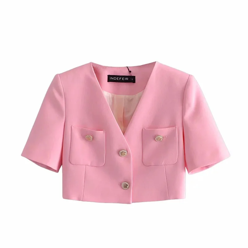 Women's Two Piece Sets Cropped Top Suit Pink Blazers Office Ladies Solid Single-Breasted Short Sleeves Sweet Jacket Chic Coat Za
Women's Two Piece Sets Cropped Top Suit Pink Blazers Office Ladies Solid Single-Breasted Short Sleeves Sweet Jacket Chic Coat Za