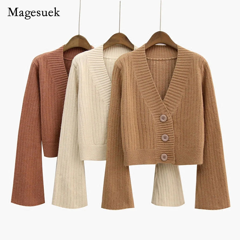 Cardigan 2021 Fall Long Flare Sleeve Short Sweater Women Ribbed Knitted Cotton Tops Black White Ladies Soft Outwear Female 10937
Cardigan 2021 Fall Long Flare Sleeve Short Sweater Women Ribbed Knitted Cotton Tops Black White Ladies Soft Outwear Female 10937