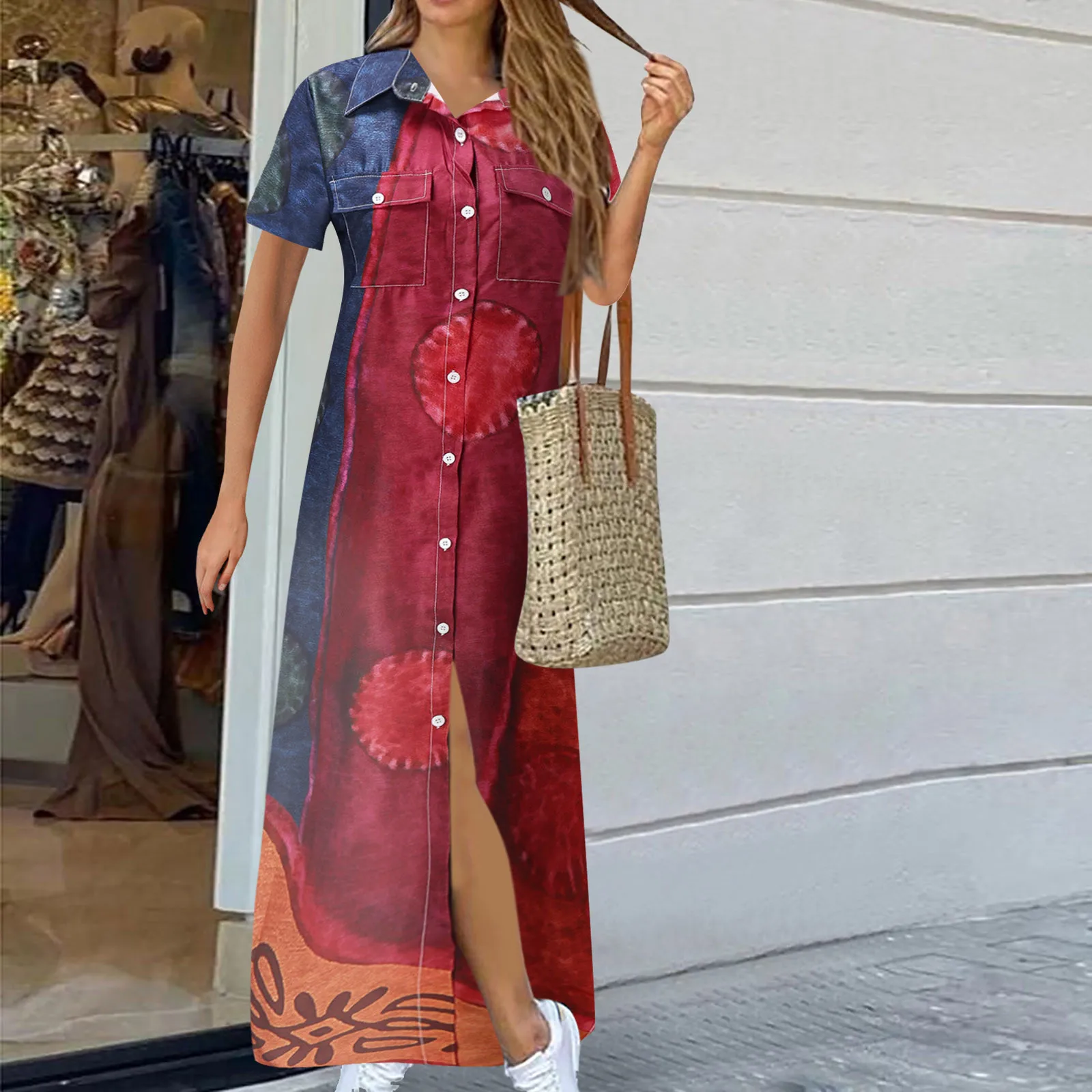 40# Holiday Plus Size Robe Femme Vintage Print Shirt Dress Women Lapel Short Sleeve Button Up Maxi Dresses For Women 2021
40# Holiday Plus Size Robe Femme Vintage Print Shirt Dress Women Lapel Short Sleeve Button Up Maxi Dresses For Women 2021