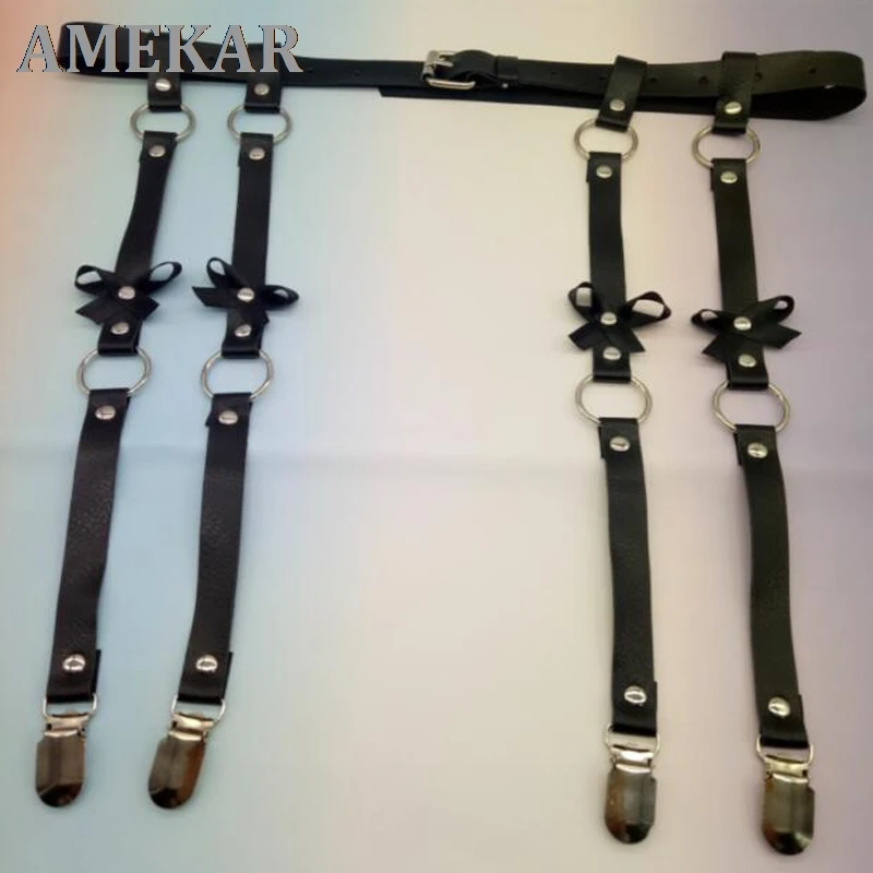 Sexy Women Leather Waist Garter Belts For Stockings Bow Handmade Punk Costume Metal O-Round Waist Belt 4 Suspenders Accessories 
Sexy Women Leather Waist Garter Belts For Stockings Bow Handmade Punk Costume Metal O-Round Waist Belt 4 Suspenders Accessories
