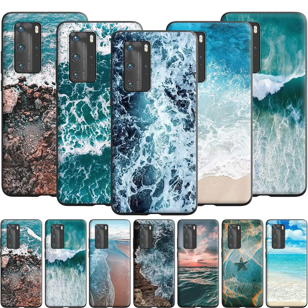 Чехол для Huawei P10 Lite P20 P30 P Smart 2021 Z P40 Pro с голубыми морскими волнами и