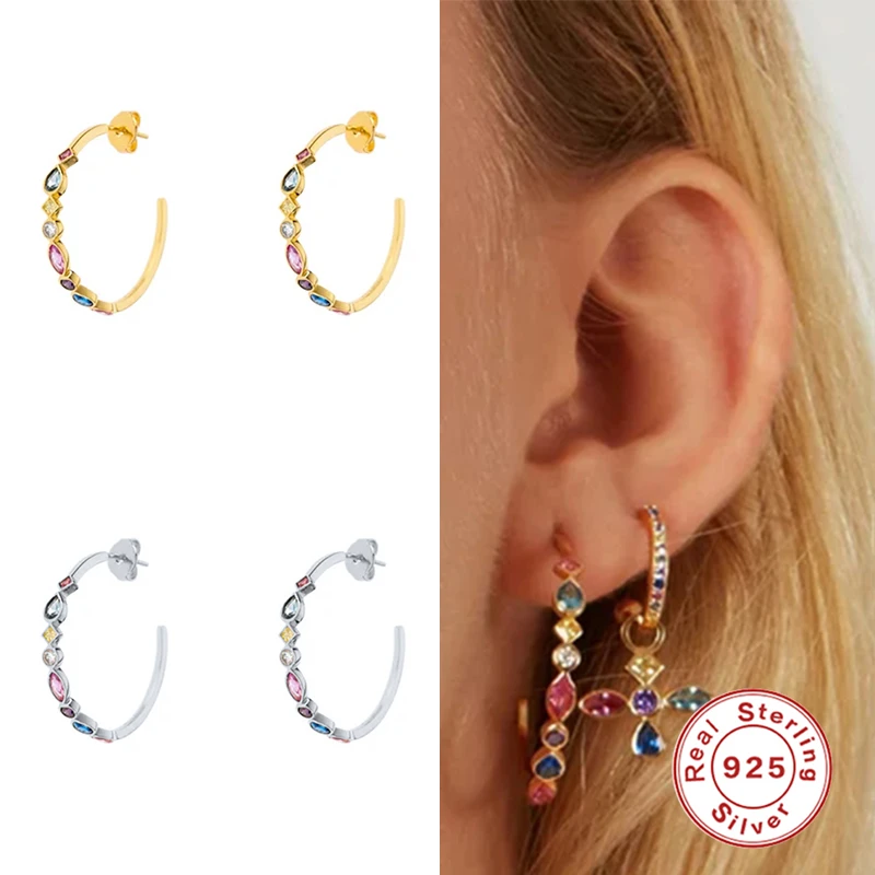 Aide 925 Sterling Silver Colorful Crystal Circle Hoop Earrings Rainbow Zircon C Shape Piercing Earring Women Luxury Jewelry Gift
Aide 925 Sterling Silver Colorful Crystal Circle Hoop Earrings Rainbow Zircon C Shape Piercing Earring Women Luxury Jewelry Gift