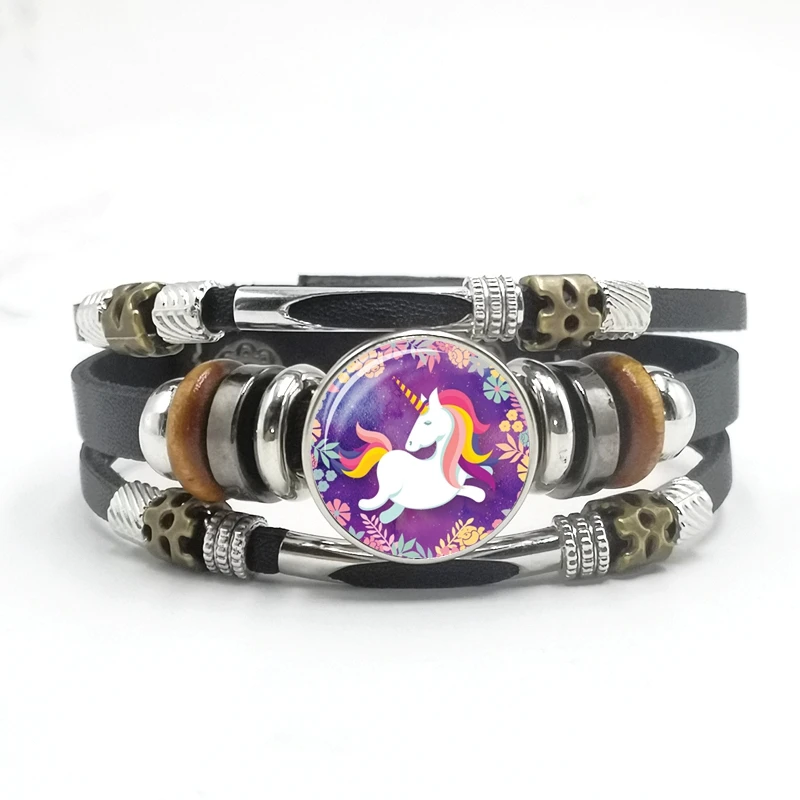 2020 Fashion Cartoon Charm Unicorn Bracelet Glass Cabochon Black Leather Braided Snap Bracelet Men and Women Jewelry Gifts
2020 Fashion Cartoon Charm Unicorn Bracelet Glass Cabochon Black Leather Braided Snap Bracelet Men and Women Jewelry Gifts