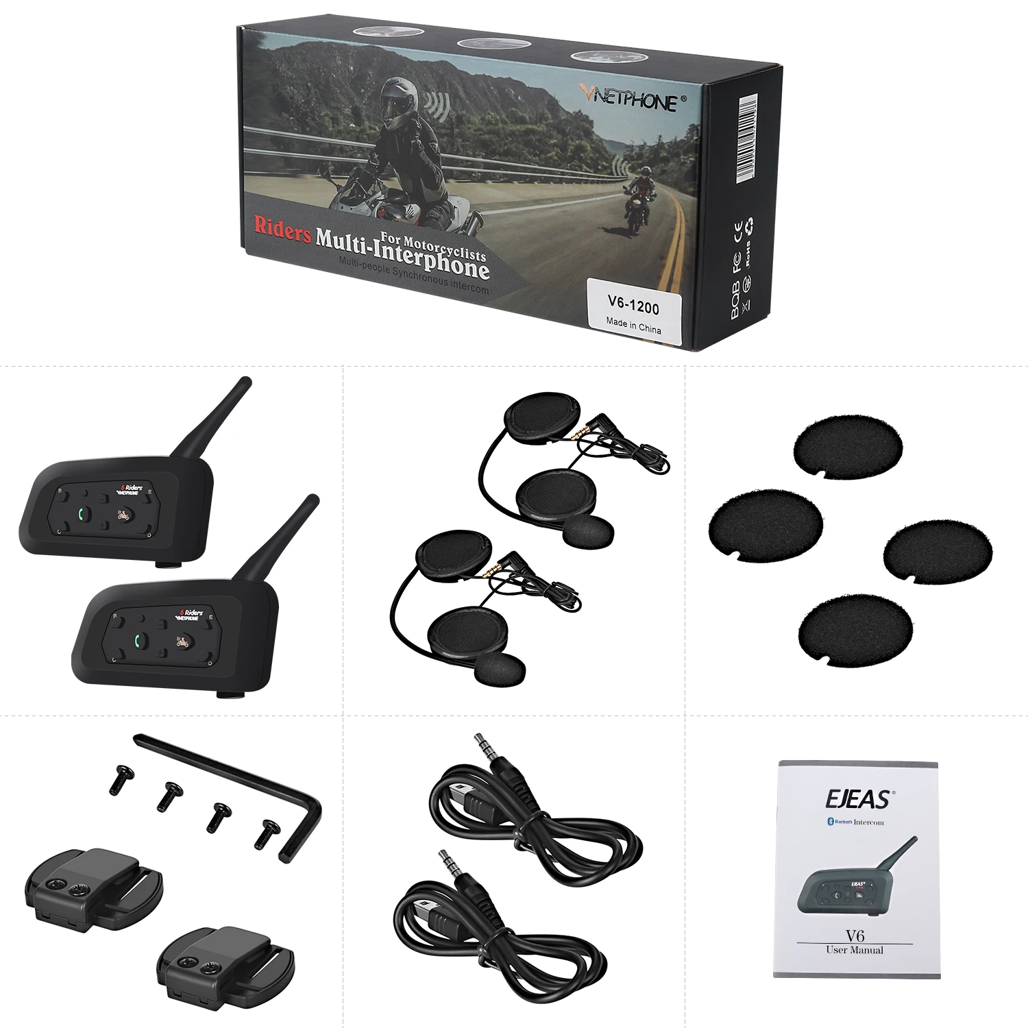 Motorcycle Helmet Bluetooth Intercom 6 People 1200 Meters Full Duplex Bluetooth V6-1200 Riding Walkie-talkie for Motor Helmet
Motorcycle Helmet Bluetooth Intercom 6 People 1200 Meters Full Duplex Bluetooth V6-1200 Riding Walkie-talkie for Motor Helmet