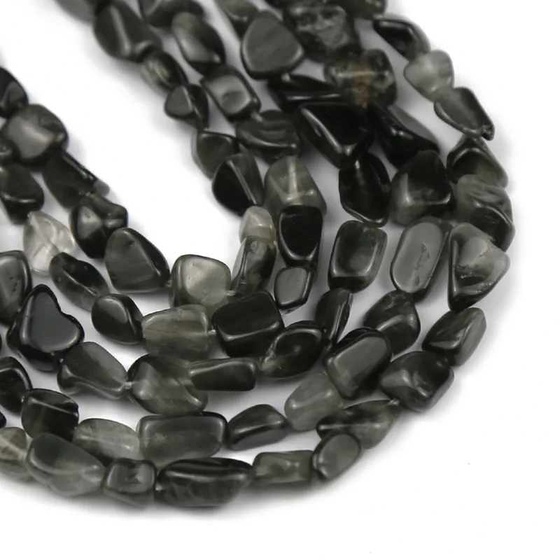 

4~8mm Black Obsidian Irregular Natural Stone smooth Gravel Spacer Loose beads for DIY Jewelry Making Charm Bracelet Necklace 15"