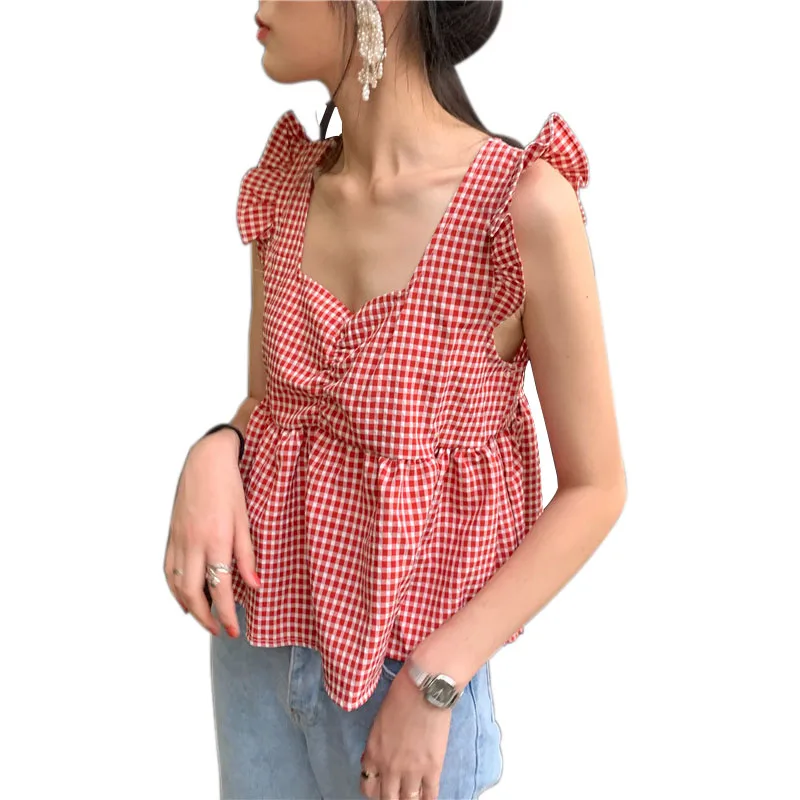 ZOSOL Summer Korean back binding Plaid top design women's minority doll shirt vest shirt
ZOSOL Summer Korean back binding Plaid top design women's minority doll shirt vest shirt