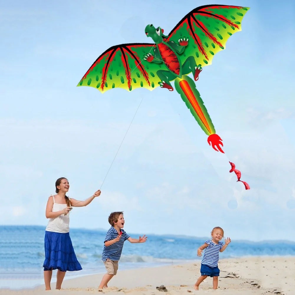 Three-Dimensional Green Cute Dragon Kids 3D Dinosaur Kite Flying Game Outdoor Sport Playing Toy with 100m Line | Игрушки и хобби