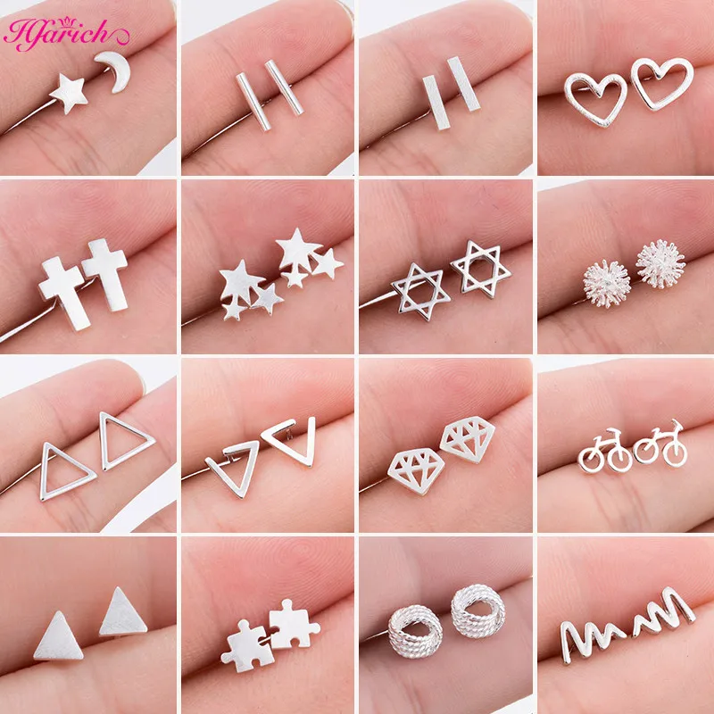 Silver Color Simple Cone Star Cross Stick Triangle Earrings Cute Geometric Small Crown Stud Earrings Jewelry Gift for Women Kids
Silver Color Simple Cone Star Cross Stick Triangle Earrings Cute Geometric Small Crown Stud Earrings Jewelry Gift for Women Kids