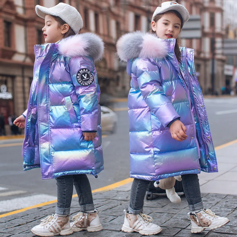 Зимняя пуховая куртка для девочек 2022 пальто водонепроницаемая блестящая верхняя
