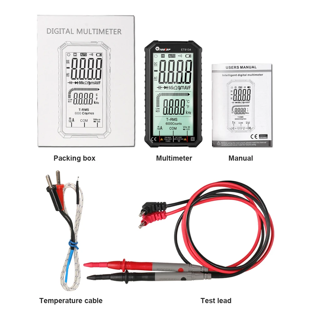 TOOLTOP ET8134 600V Smart Intelligent Digital Multimeter Voltage Current Ohm Capacitance Hz AC DC NCV Advance Multimetro Tester
TOOLTOP ET8134 600V Smart Intelligent Digital Multimeter Voltage Current Ohm Capacitance Hz AC DC NCV Advance Multimetro Tester