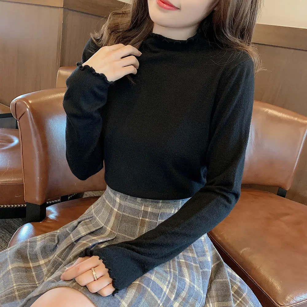 Thin velvet new autumn and winter female students wooden ear half high collar with long sleeve T-shirt base shirt top female
Thin velvet new autumn and winter female students wooden ear half high collar with long sleeve T-shirt base shirt top female