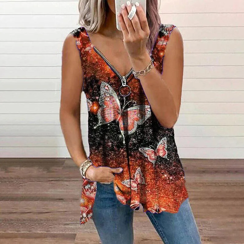 Summer Butterfly Print Sexy V Neck Vest T Shirt Women Casual Zipper Streetwear Loose Tank Tops Female Oversized Tee Shirts Femme
Summer Butterfly Print Sexy V Neck Vest T Shirt Women Casual Zipper Streetwear Loose Tank Tops Female Oversized Tee Shirts Femme
