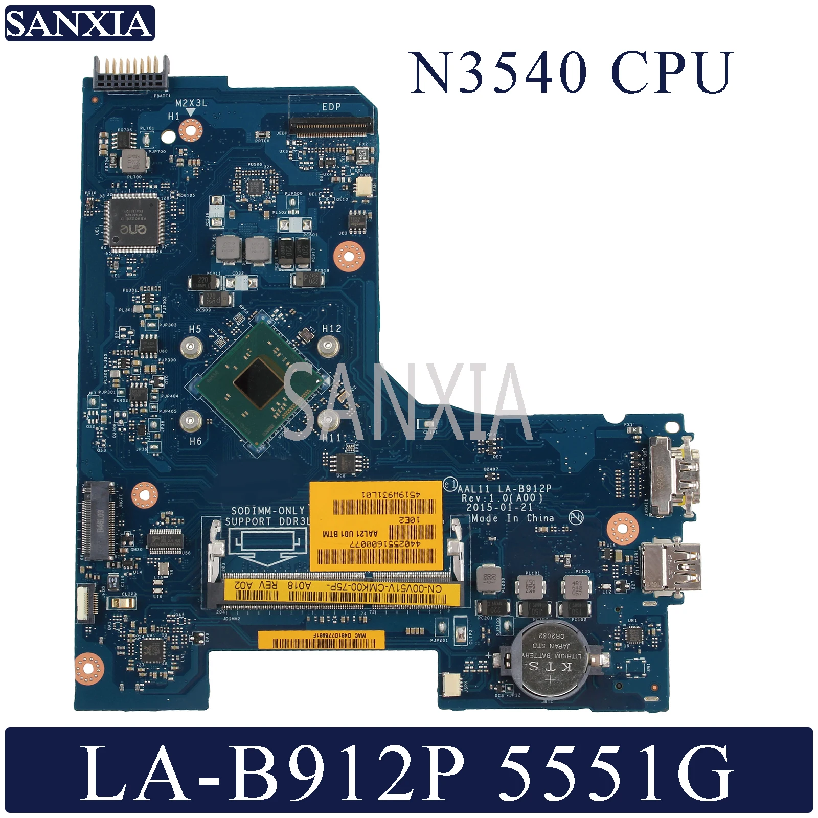 Материнская плата KEFU LA-B912P для ноутбука Dell Inspiron 15-5551, оригинальная материнская плата N3540
Материнская плата KEFU LA-B912P для ноутбука Dell Inspiron 15-5551, оригинальная материнская плата N3540