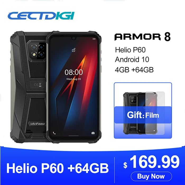 

Ulefone Armor 8 4GB+64GB Android 10 Rugged Mobile Phone Helio P60 Phone Octa-core 2.4G/5G WiFi 6.1 inches Waterproof Smartphone