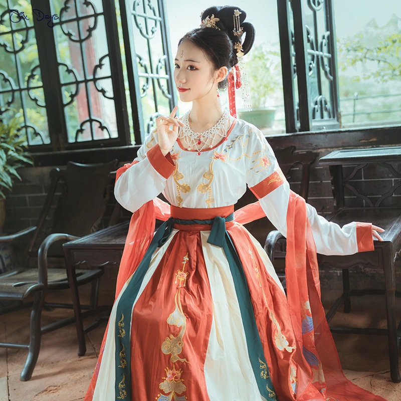 Fairy Dress Chinese Traditional Clothes Flat Collar Embroidery Hanfu Women Ancient Oriental Festival Outfit Tender Girl Costume 
Fairy Dress Chinese Traditional Clothes Flat Collar Embroidery Hanfu Women Ancient Oriental Festival Outfit Tender Girl Costume