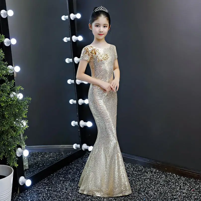 High-end Girls sequined dress children birthday party evening gown Catwalk piano costume mermaid dress Modis vestidos Y1438
High-end Girls sequined dress children birthday party evening gown Catwalk piano costume mermaid dress Modis vestidos Y1438