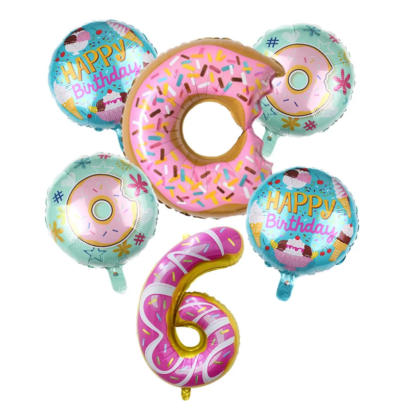 

6pcs/lot Doughnut Foil Balloons Donut Number Balloon Children Food globos Birthday Party Decorations Baby Shower Party Supplies