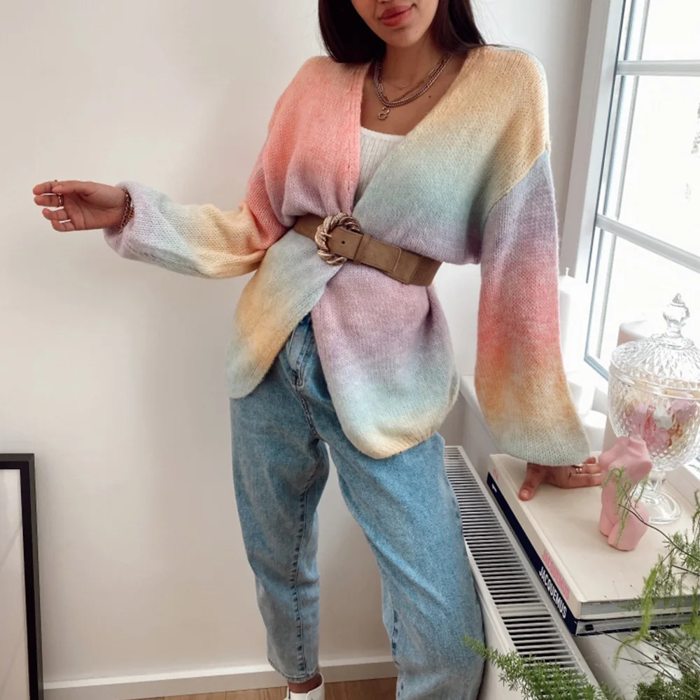Rainbow GradientSingle-breastedCardigan Sweater Loose Knitted Jacket Oversized Cardigan For Woman Winter Knit Clothing
Rainbow GradientSingle-breastedCardigan Sweater Loose Knitted Jacket Oversized Cardigan For Woman Winter Knit Clothing