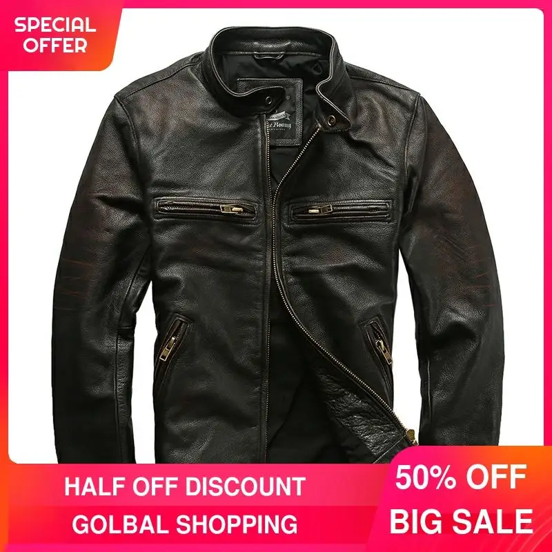 2021 Vintage Black Biker Style Genuine Leather Jacket Men Stand Collar Large Size 6XL Real Cowhide Autumn Motorcycle Coat
2021 Vintage Black Biker Style Genuine Leather Jacket Men Stand Collar Large Size 6XL Real Cowhide Autumn Motorcycle Coat