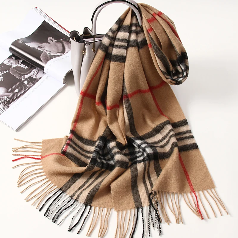 

★100% wool scarf han edition in the fall and winter of female joker more British winter long cashmere grid warm scarf