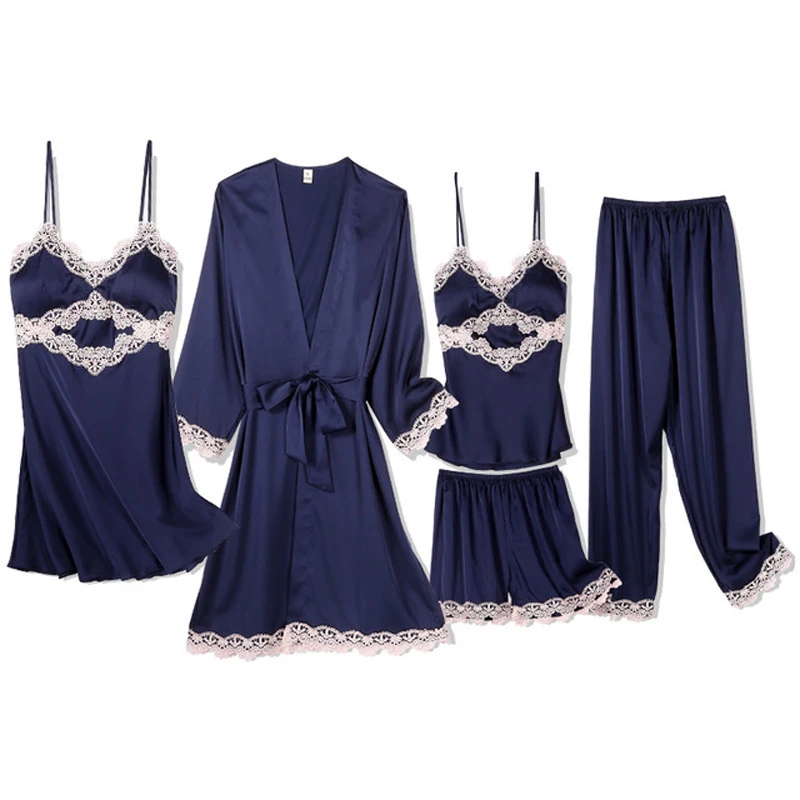 5PCS Robe Suit Ladies Casual Kimono Bath Gown Sleepwear Classic Silky Satin Nightdress Sexy Nightwear 2020 New Home Clothing
5PCS Robe Suit Ladies Casual Kimono Bath Gown Sleepwear Classic Silky Satin Nightdress Sexy Nightwear 2020 New Home Clothing