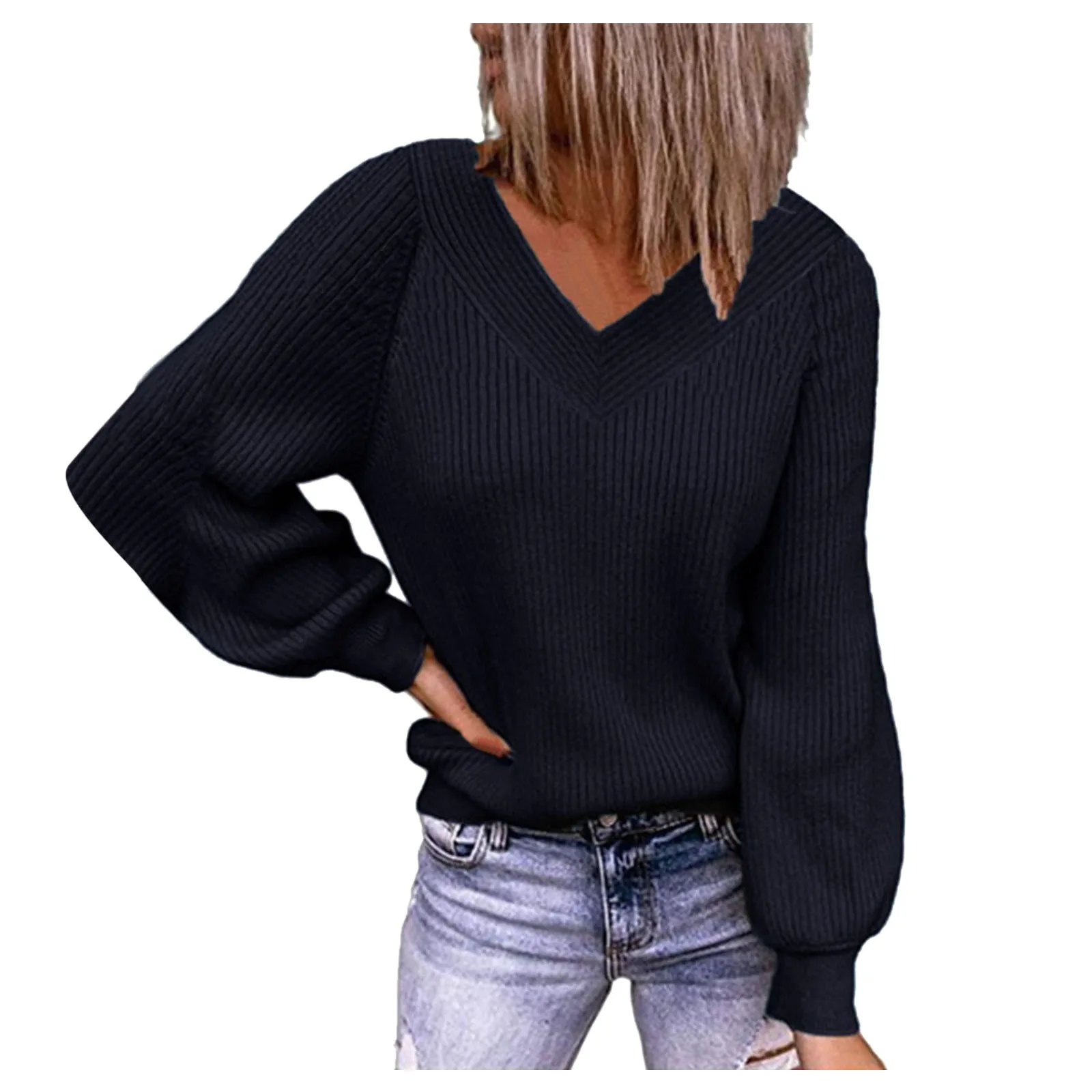 Women Autumn Pullovers New V-neck Casual Loose Solid Color Pullover Long-sleeved Sweater Jerseys Mujer Invierno Female Clothing
Women Autumn Pullovers New V-neck Casual Loose Solid Color Pullover Long-sleeved Sweater Jerseys Mujer Invierno Female Clothing