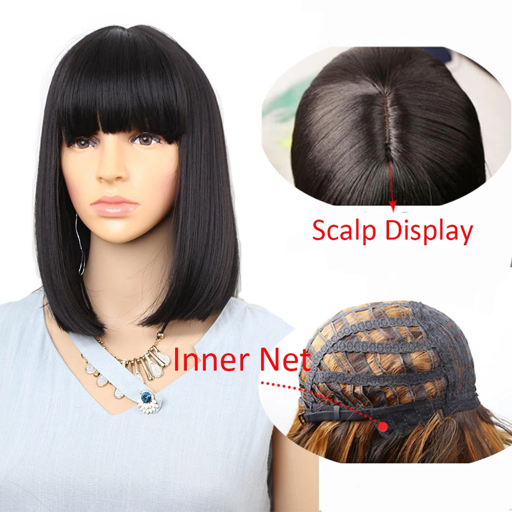Amir прямые черные синтетические парики с челкой для женщин волосы средней длины