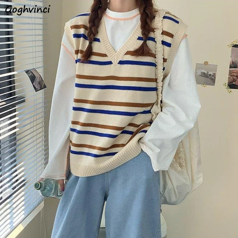 Striped Sweater Vest Women Design Elegant Soft Students V-neck Sleeveless Sweaters Japanese Style All-match Knitted Tops Femme
Striped Sweater Vest Women Design Elegant Soft Students V-neck Sleeveless Sweaters Japanese Style All-match Knitted Tops Femme