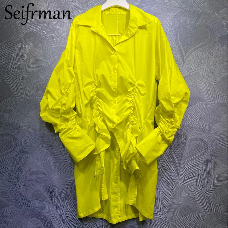 Seifrmann New 2021 Summer Women Fashion Designer Party Midi Dress Lantern Sleeve Folds Solid Color Printed Shirt Style Dresses
Seifrmann New 2021 Summer Women Fashion Designer Party Midi Dress Lantern Sleeve Folds Solid Color Printed Shirt Style Dresses